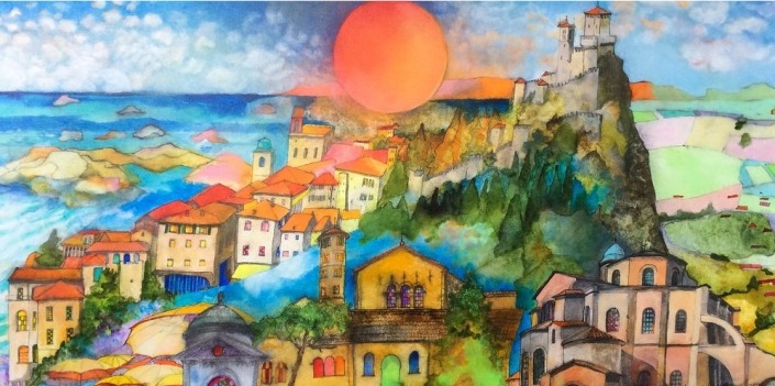 acrylverf / o.i.inkt 70 x 140 cm.