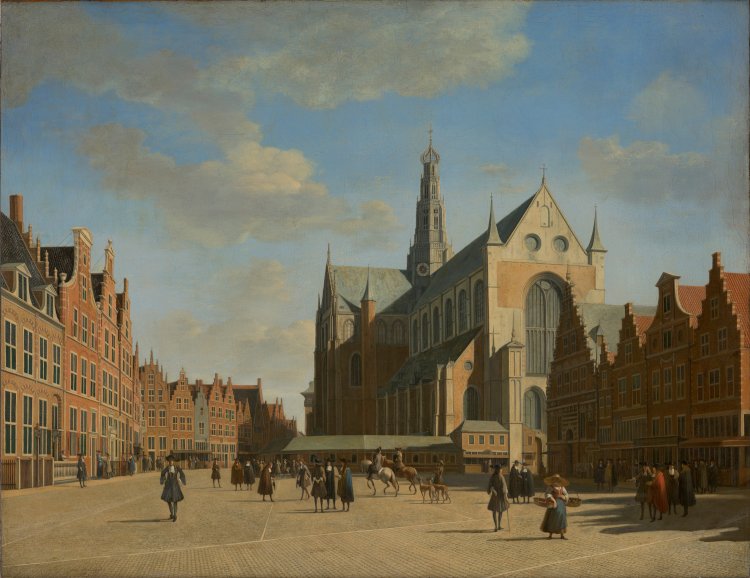 De Grote Markt te Haarlem met de Grote of St. Bavokerk