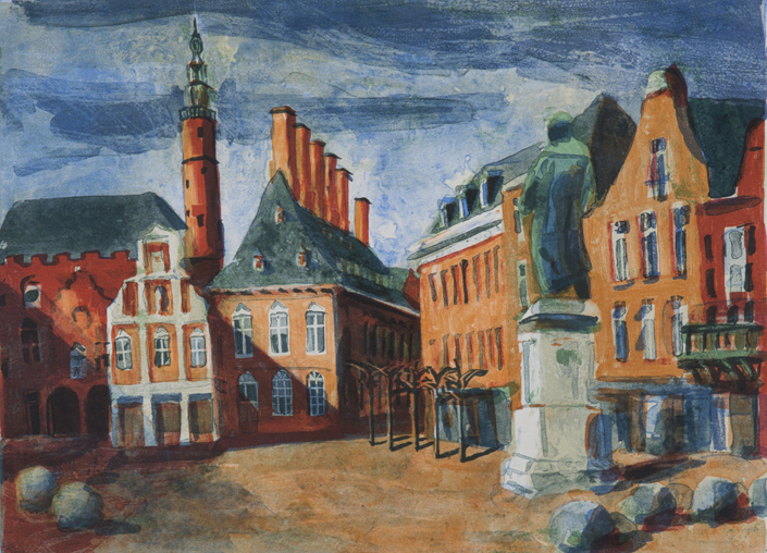 De-grote-markt-Haarlem-litho-van-jeroen-hermkens